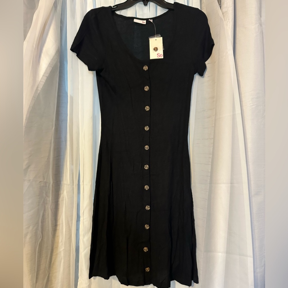 SO Women's Black Button-Up Mini Dress